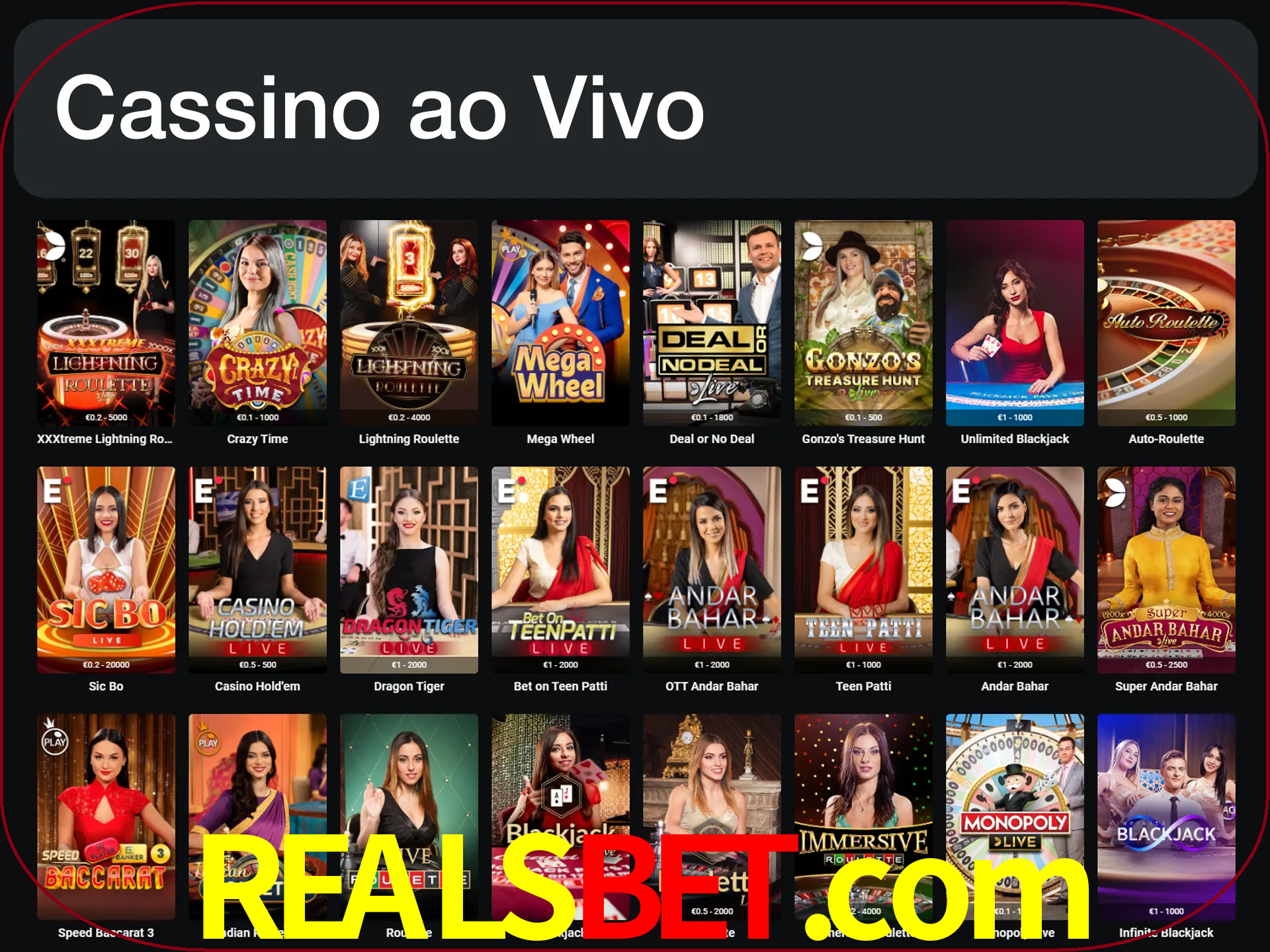 Jogue jogos de cassino com um verdadeiro dealer.